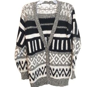 Diversity Vintage 80s Geometric Fair Isle Wool Cardigan Sweater Small Black
